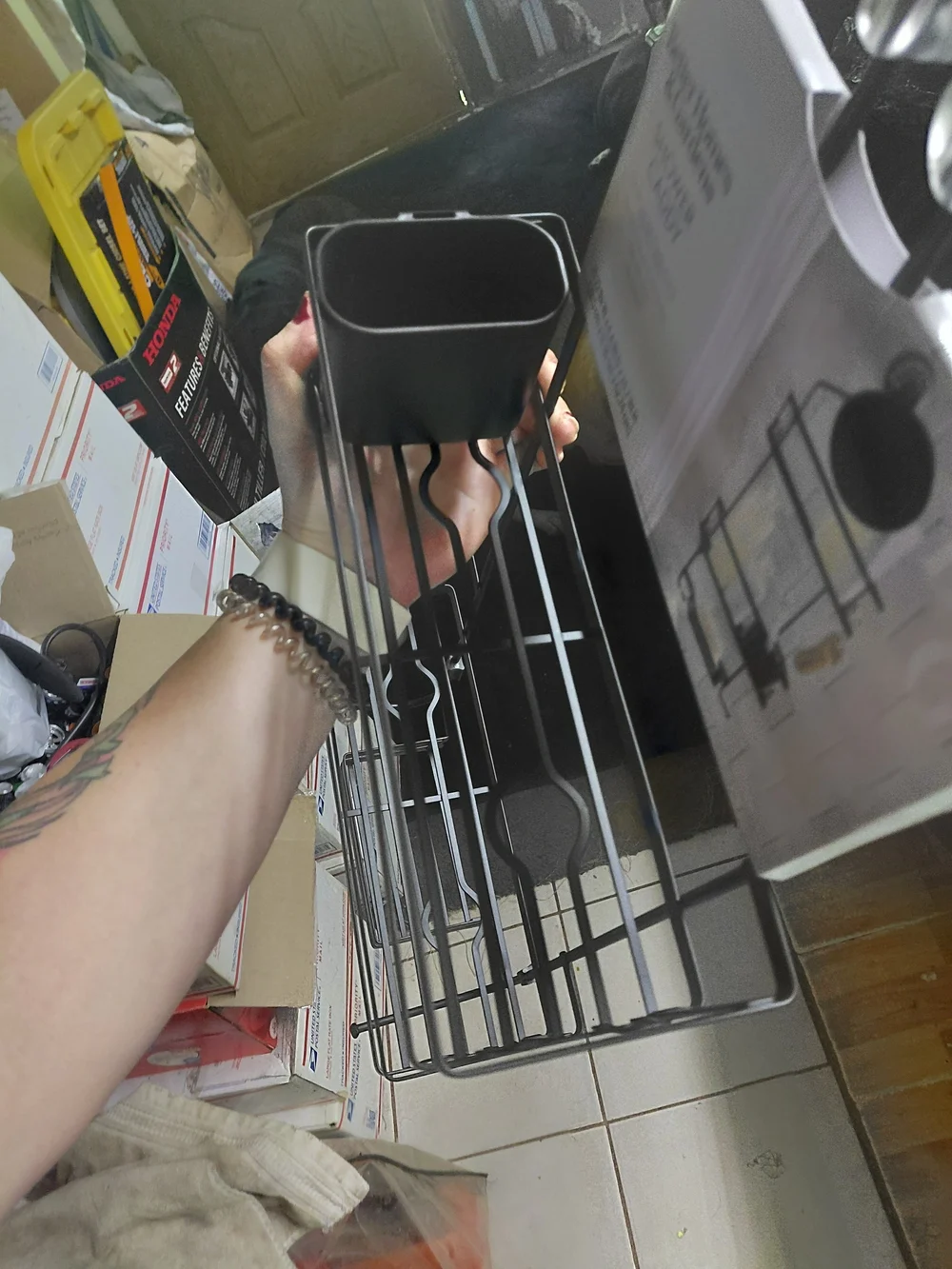 Better Homes & Gardens Lock-Top Hanging Shower Caddy in a modern matte black fin